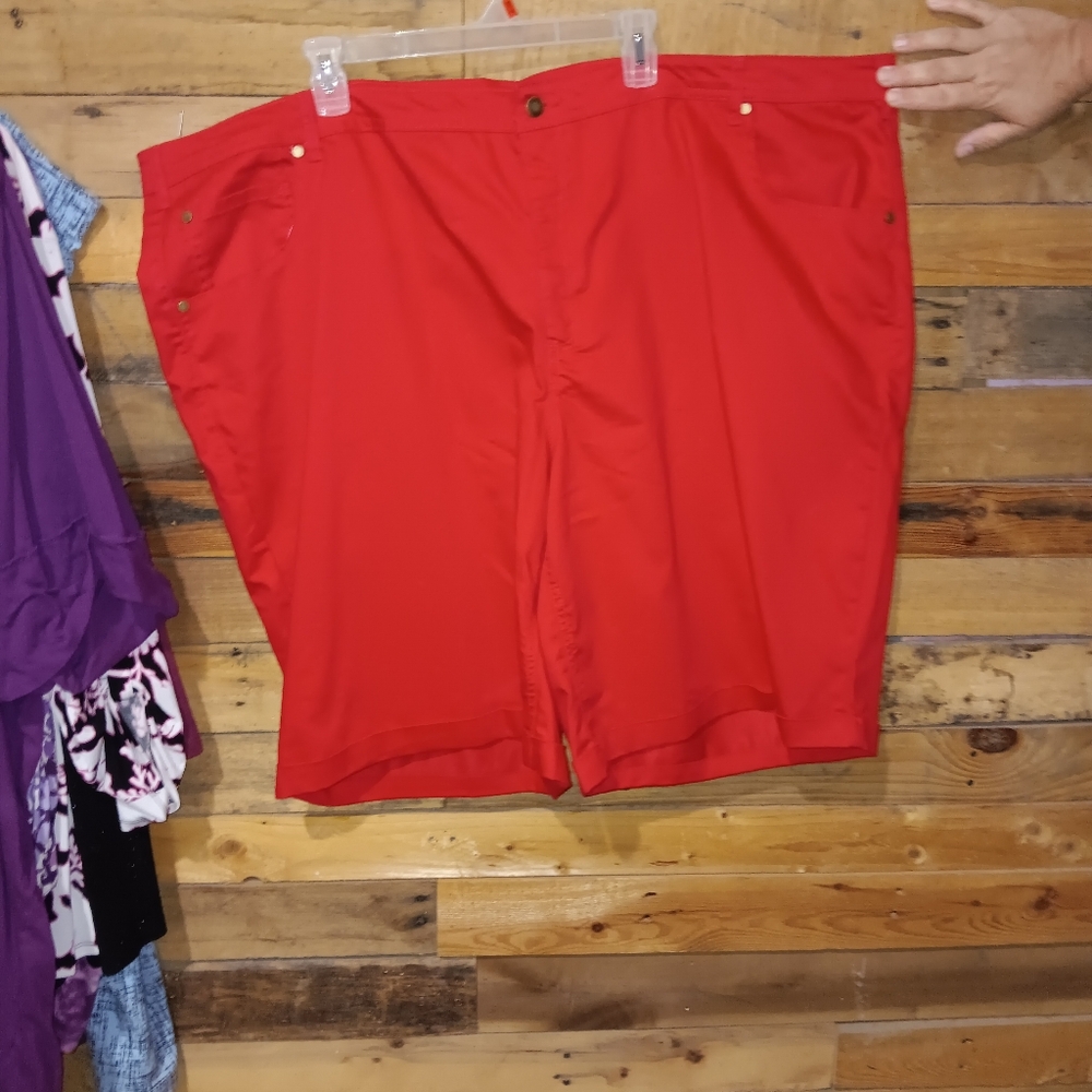 Brand New plus size Woman Within Red " jean" stretchy shorts size 32